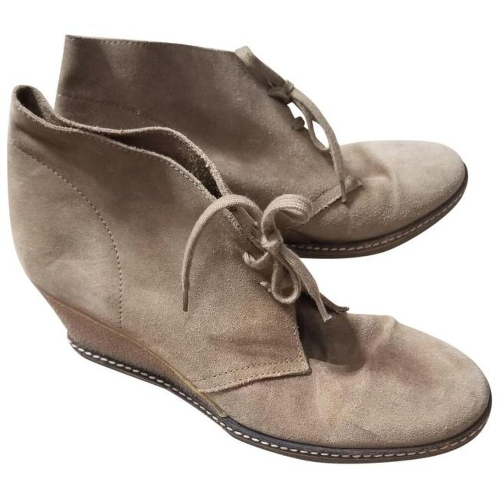 J. Crew Ankle Boots Cream Leather Sz 9.5 Lace Up Wedge Womens